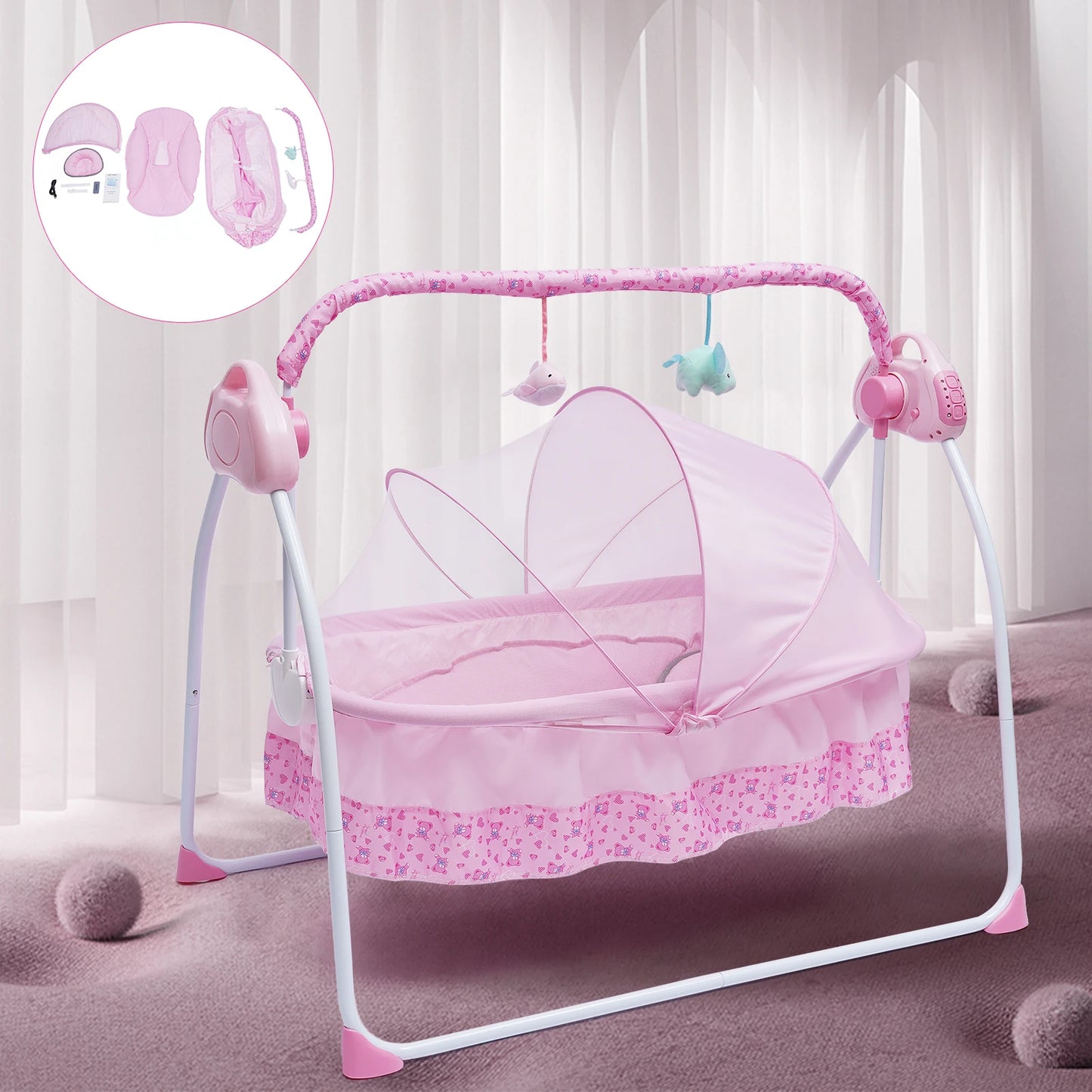 5-Gear Auto-Swinging Crib with Music & Bluetooth